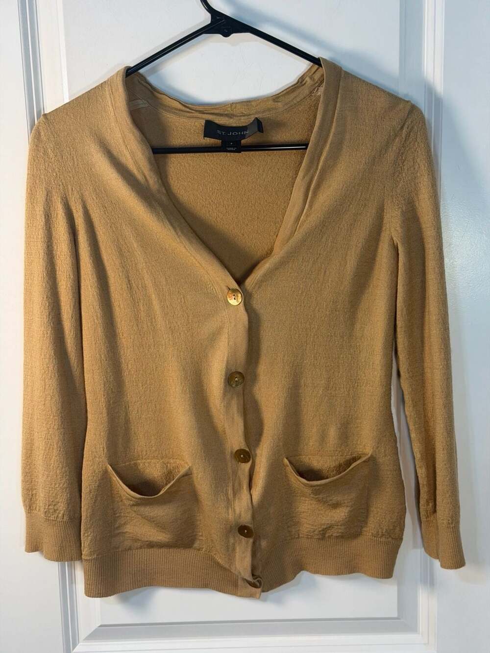 St. John Tan Wool Blend Button-Front Cardigan Size P